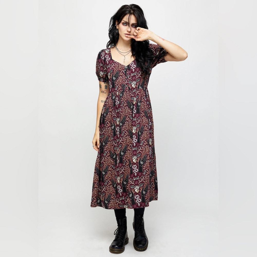 Disturbia Hemlock Button Detail Puff Sleeve Midi Dress US 12 / UK 16 - Picture 5 of 5